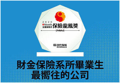 合庫金控榮獲「2020保險龍鳳獎」財金保險畢業生「最嚮往的金控公司」優等獎